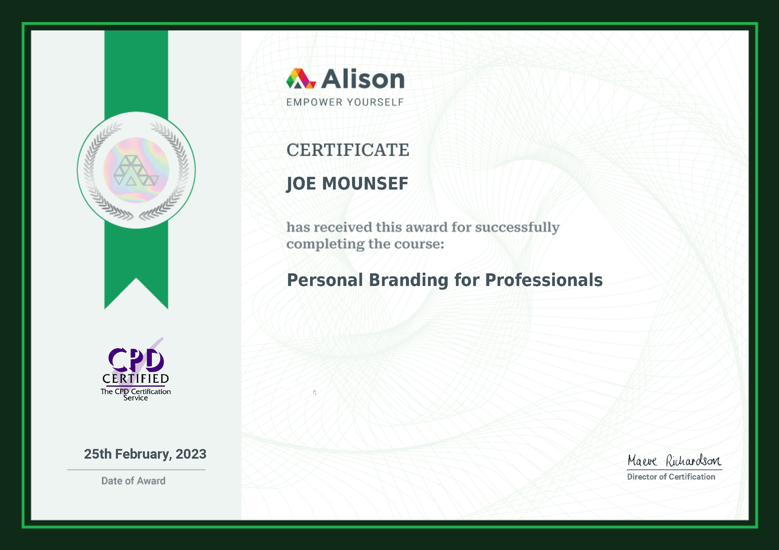 Alison_Certificate-Personal-Branding